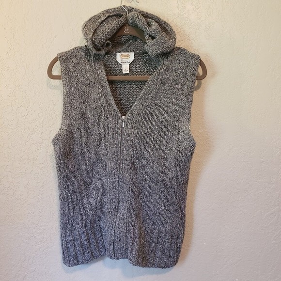 Talbots Sweaters - Vintage Talbots Women's Grey Sweater Vest Zip Hooded Wool Blend Chunky Sz Small